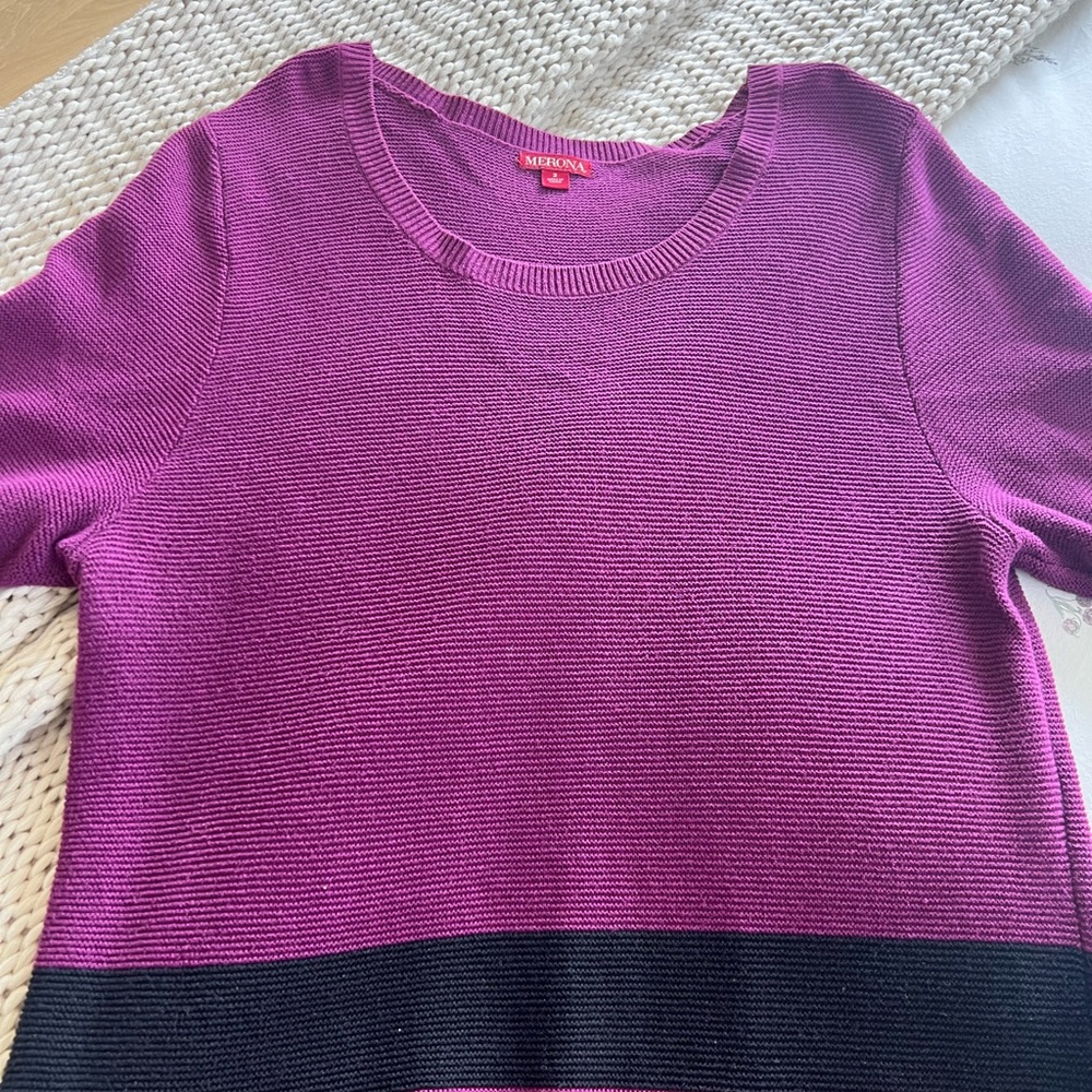 Merona Plum Knit Short-Sleeve Midi Dress with Black Stripes